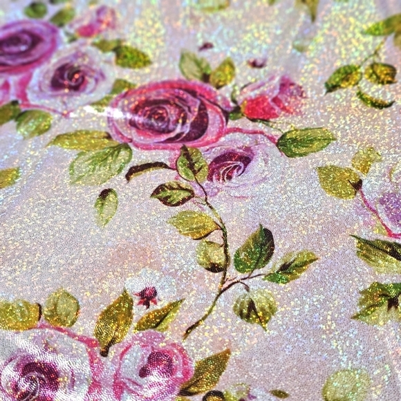 Treasure The Funk ✦ Pink Rose Mini Skirt ✦ Sparkly Bodycon High Waist Metallic M - Picture 5 of 13